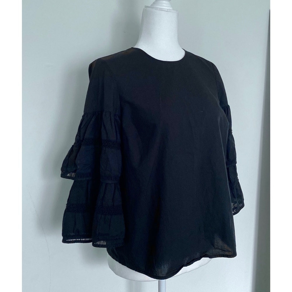 Who What Wear | Black Embroidered Bell Sleeve Top